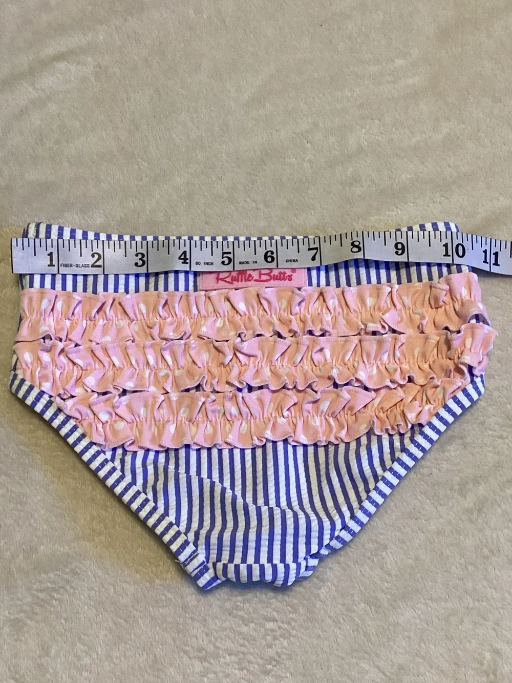 Ruffle Butts Blue Stripe Bikini Bottom with Pink Ruffles